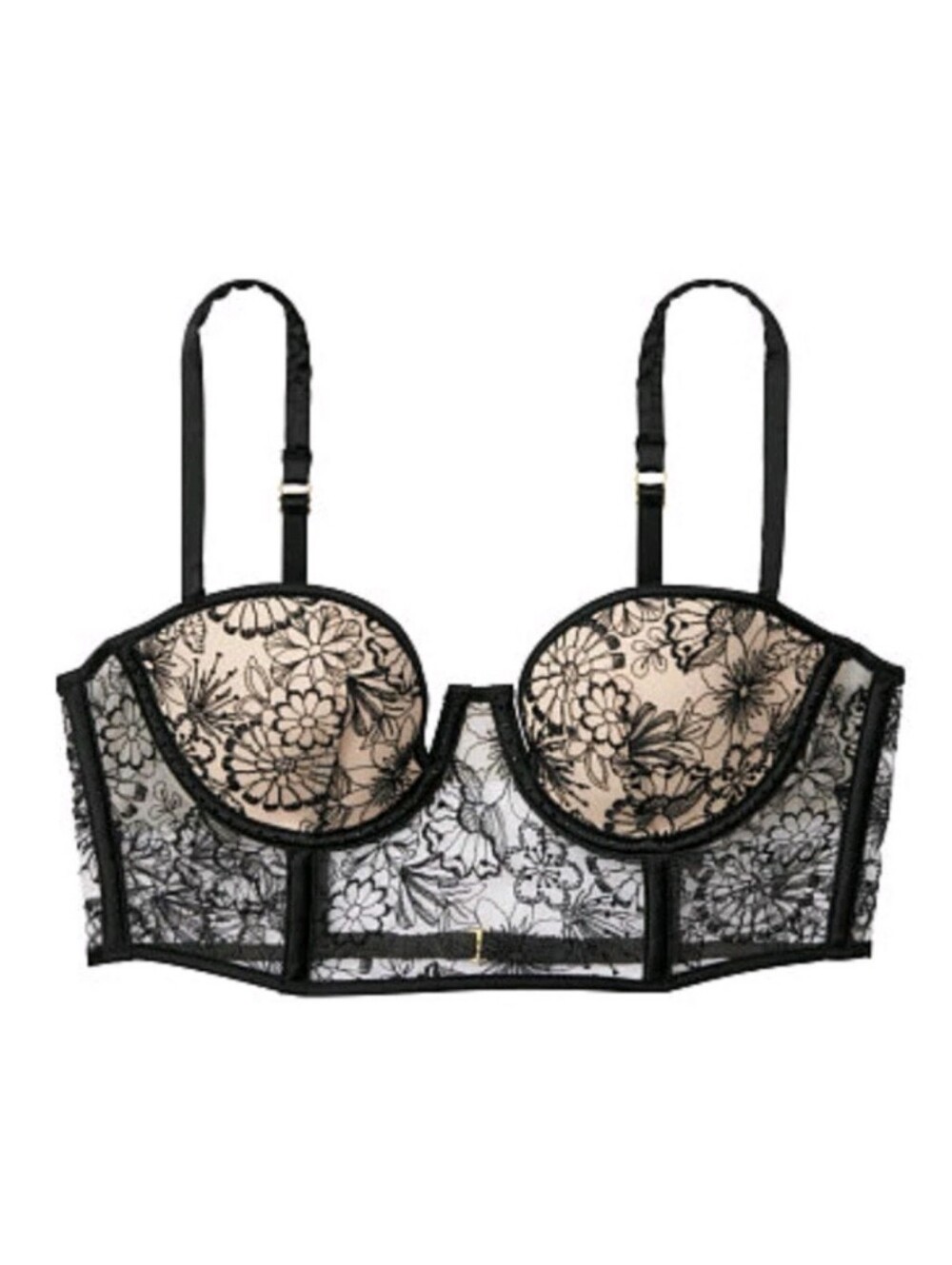 Victoria's secret very sexy floral embroidered push-up bustier bra top 32DD 32E